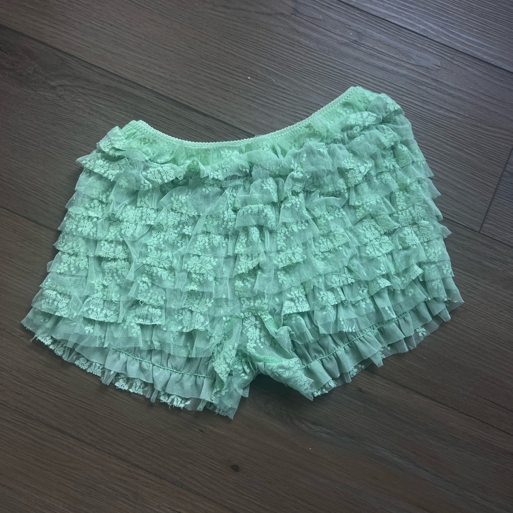 Free People Mint Layered Ruffle Shorts